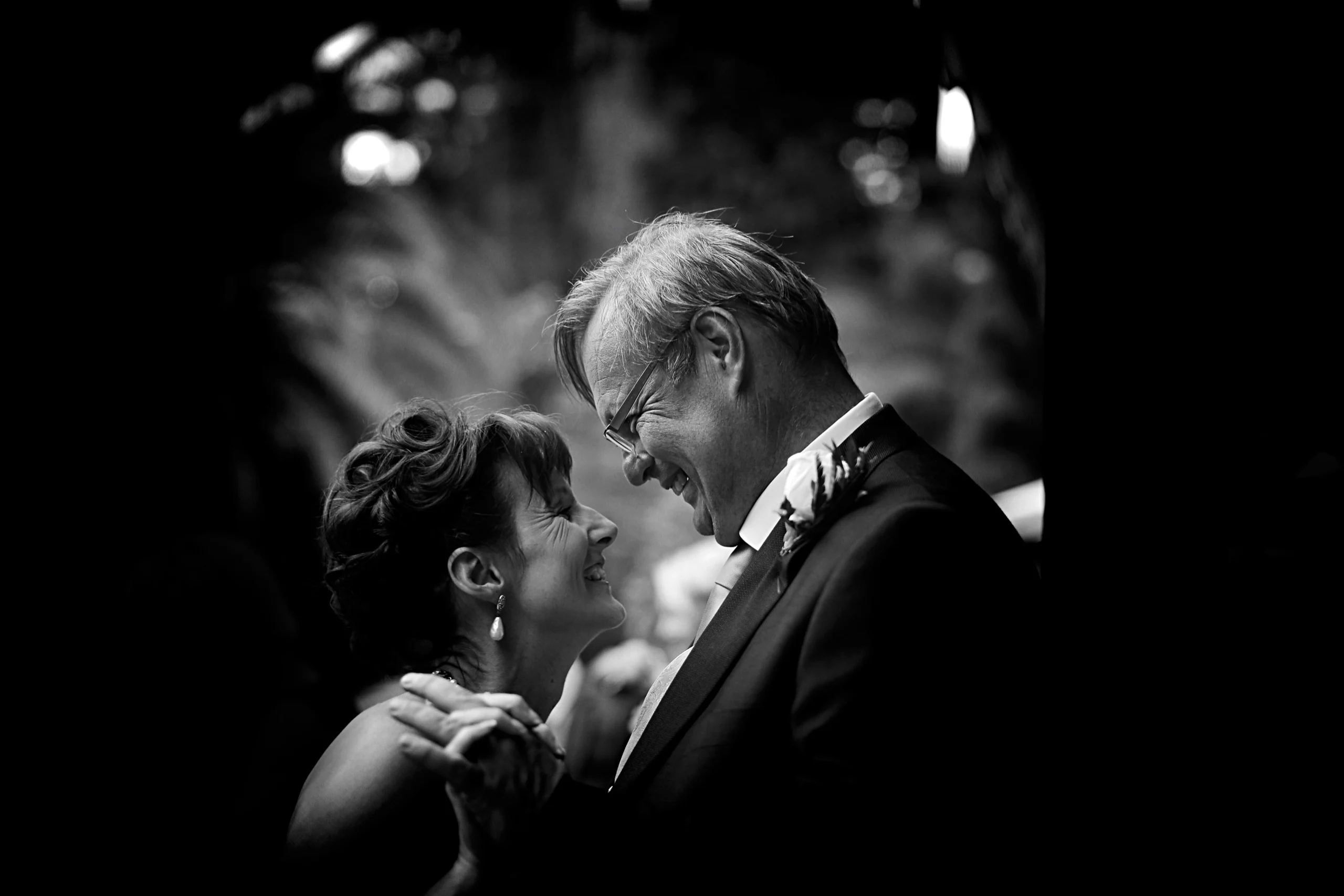 Father of the bride in a quiet emotional moment, black and white